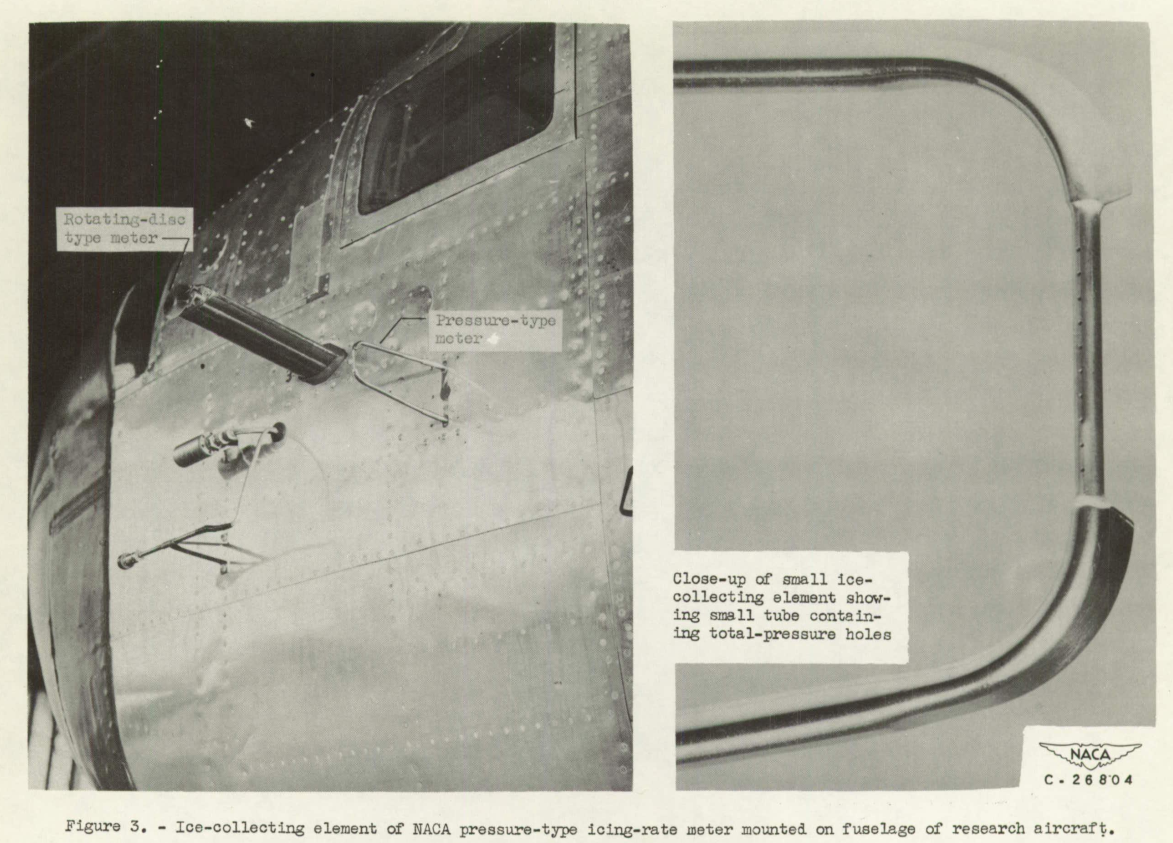 Figure 3. Ice collecting element of NACA pressure-type icing rate meter mounted on fuselage of research aircraft.